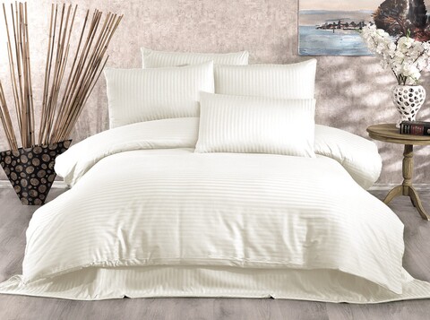 Lenjerie de pat dubla King, 3 piese, 220x240 cm, 100% bumbac satinat, Whitney, Lilyum, crem