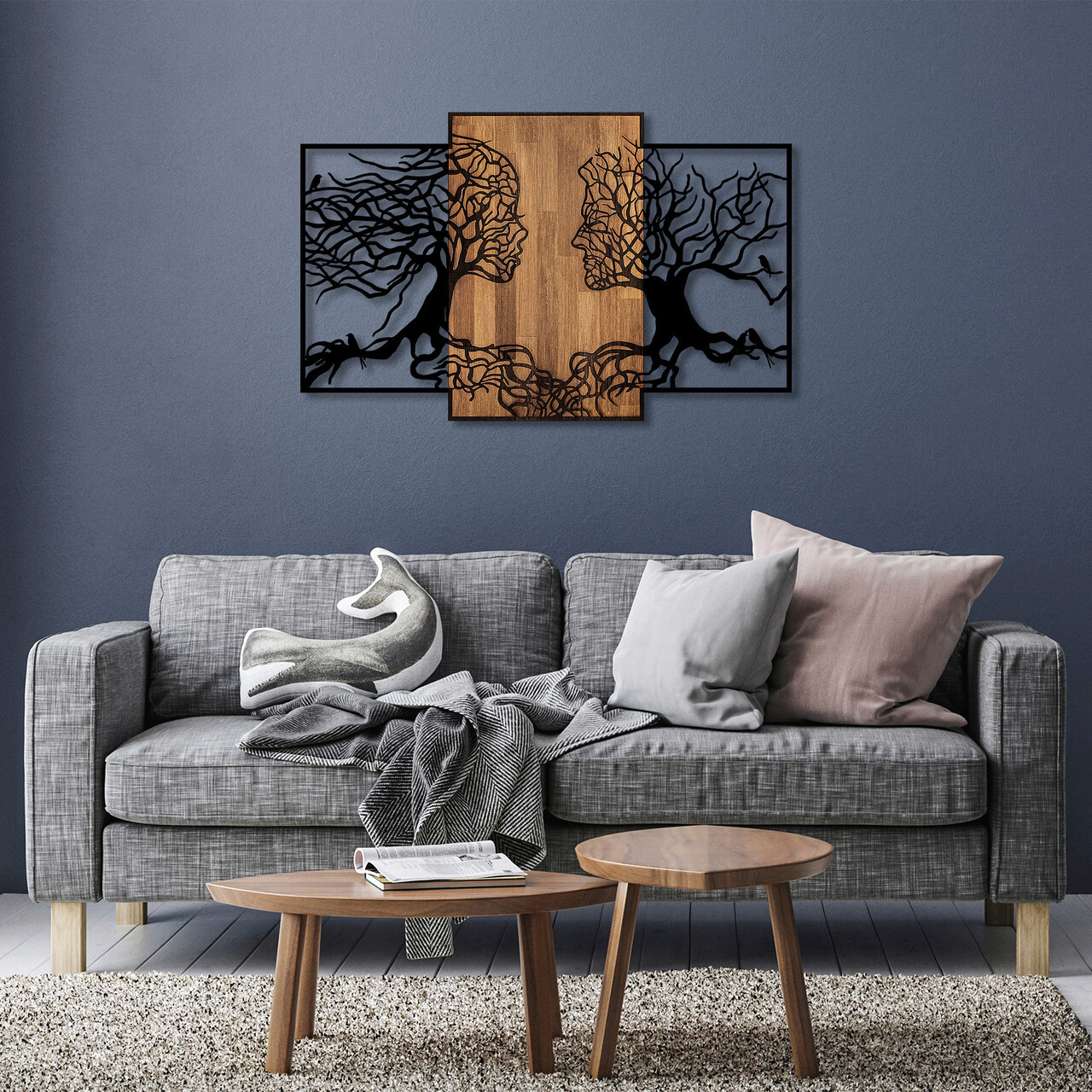 Skyler decoratiune de perete, tree love, 50% lemn/50% metal, dimensiune: 125 x 3 x 79 cm, nuc negru