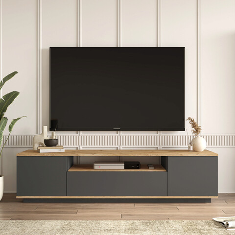 Yurudesign TV Komód, 180x44.5x44.6 cm, PAL, antracit szürke/természetes