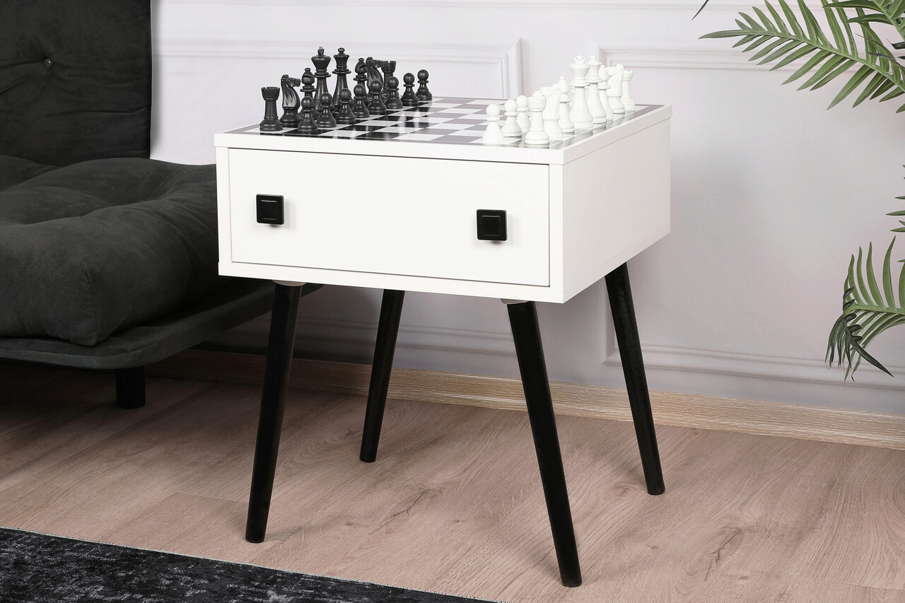 Masa de sah, kalune design, chesso, 50x60x50 cm, alb/negru